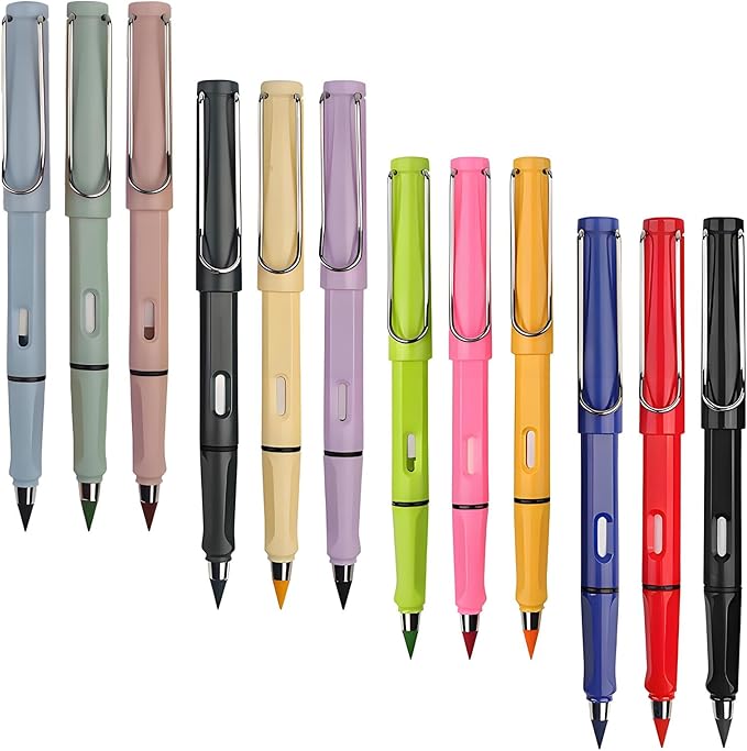 12pcs unlimited pencils, for children's writing, permanent ink-free pencils and erasers - no sharpening, reusable, suitable for schools, art, sketching (multicolor) (12 pcs Colour)