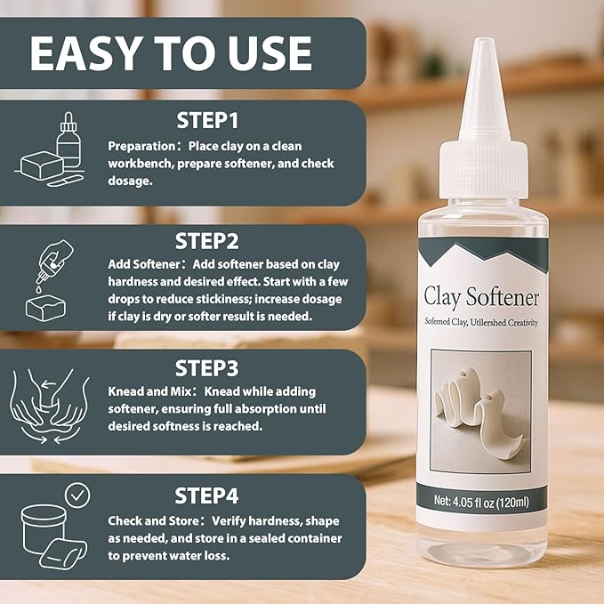 Premium Polymer Clay Softener – Revive Hardened Clay, Enhances Flexibility & Adhesion, Adds Shine After Baking, Ideal for Ceramic Artists, Teachers & DIY Craft Lovers (120ml*2)
