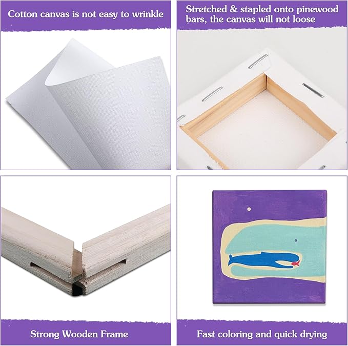 ESRICH Mini Canvases for Painting, Mini Canvas Bulk 200 Pack 2.4x2.4In, 2/5In Profile Small Square Canvas, Blank Canvases are Great for School Projects and Kids Birthday Parties, Home Decor Project.