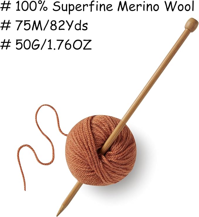 100% Merino Wool Yarn, 3-Ply Luxurious and Soft Yarn for Hand Knitting & Crocheting (Amber, 3Balls)