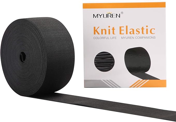 1-1/2 Inch by 10 Yard Black Heavy Stretch High Elasticity Elastic Spool Knit Elastic Bands for Sewing Waistband Elastic