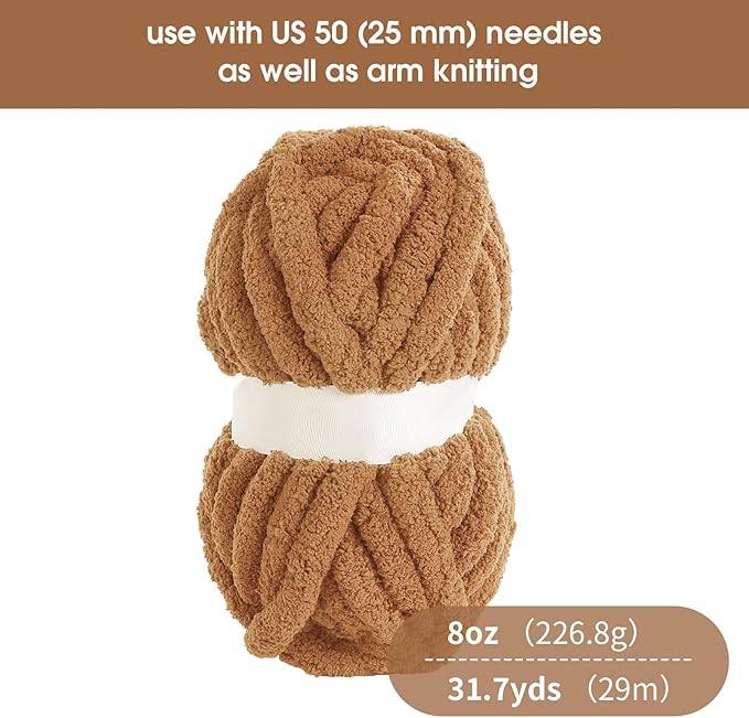 HOMBYS 8 Pack Assorted Chunky Yarn for Crocheting,Super Bulky Large Soft Fluffy Yarn,Plush Fuzzy Yarn,Thick Chenille Yarn for Hand Knitting/Arm Knitting,4 Khaki & 4 Coffee(27yds,8 oz Each Skein)