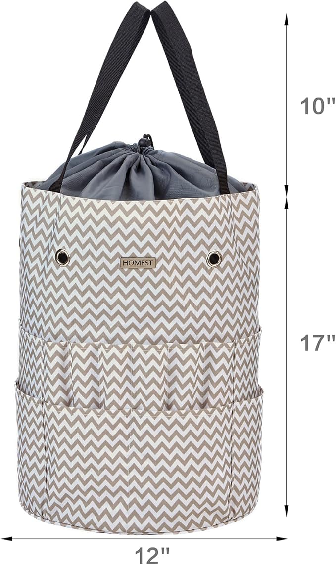 HOMEST Large Crochet Bag with Customized Front Compartment for Knitting Accessories, Yarn Storage with 6 Oversized Grommets, Tote Organizer with Drawstring Closure, Ripple