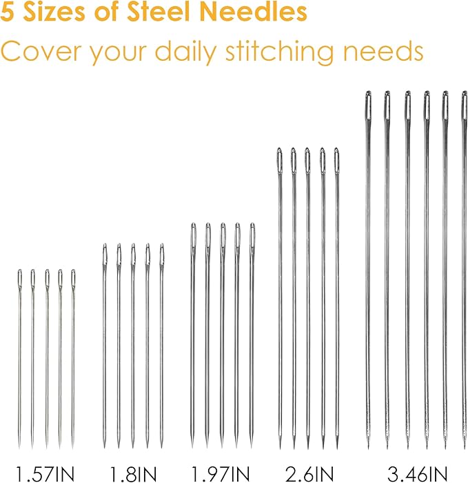Sewing Tool Set, 37Pcs Big Eye Steel Sewing Needle Kit, Threader and Needle Repair Kit Stainless Steel Needles for Hand Sewing