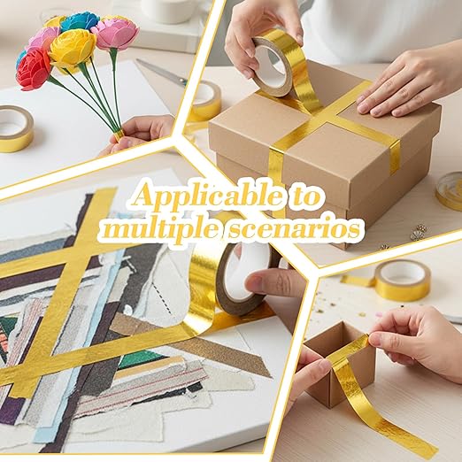 6rolls Washi Tape Gold, Gold Foil Tape Metallic, Adhesive Gold Tapes for Tv Frame, Gold Foil Washi Tapes for Wall Mirror Decor Crafts Christmas Gift Wrapping (10m/roll)