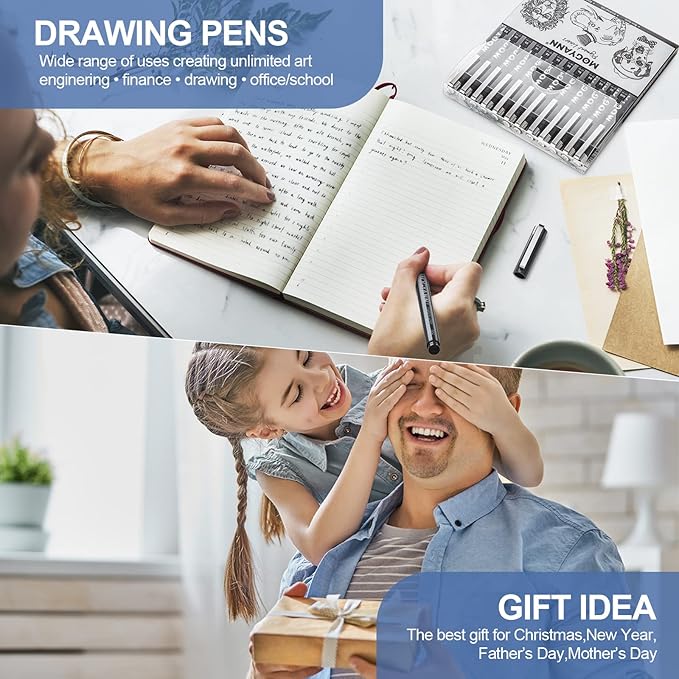 Mogyann Drawing Pens Black Art Pens for Drawing 12 Size Waterproof Ink Pens for Artists Sketching, Manga, Writing