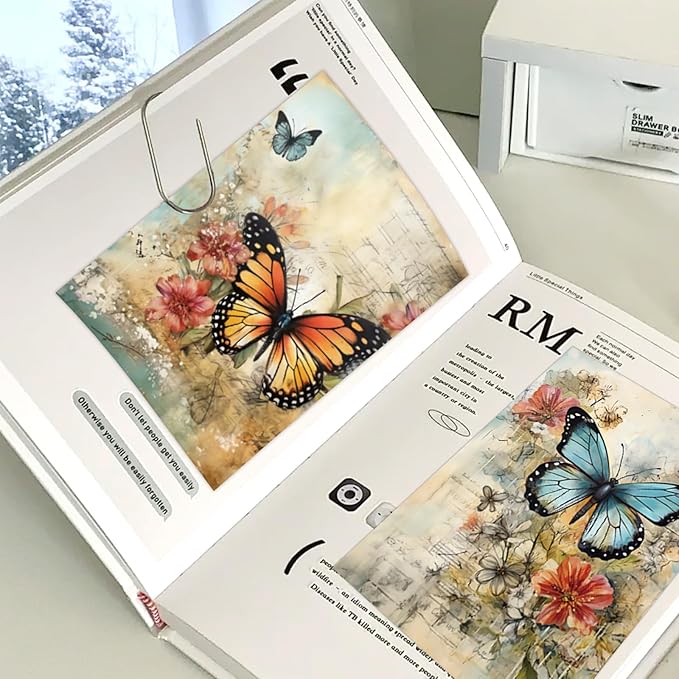 16 Sheets Scrapbook Paper, Vintage Decorative Scrapbook Supplies for Junk Journal Card Making Picture Art Collage DIY 4.1x5.8 inches, Butterfly theme