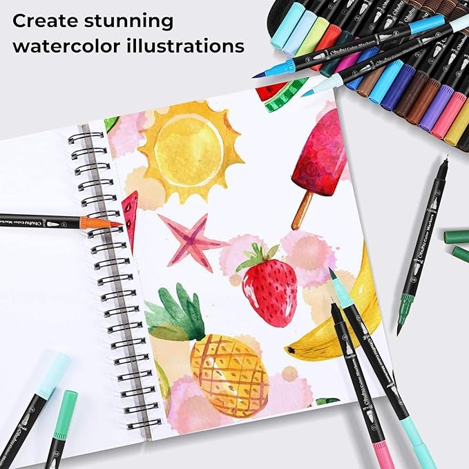 Ohuhu Markers for Adult Coloring Books No Bleeding 160 Colors Water-based Dual Tips Fineliner & Brush Coloring Markers for Kids Adults Beginners Drawing Pens for Journaling Lettering - Maui - Black