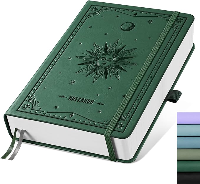 EMSHOI A5 Graph Paper Notebook - 320 Pages, PU Leather Hardcover, Thick 100gsm Square Grid Paper for Math, Engineering, Graphing, Writing, School & Work. Dark Green, 5.75x8.38 Inch