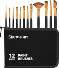Shuttle Art 12 PCS Paint Brush Set with Case, Assorted Shapes & Sizes for Acrylic, Watercolor, Oil, and Gouache, Perfect Artist Brushes for Kids, Beginners, and Professionals, Ideal for Home or Travel