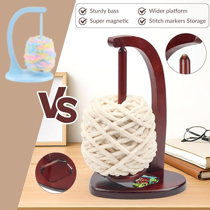 BFAZKXY Magnetic Yarn Holder for Crocheting and Knitting, Love Wooden Yarn Ball Holder Spinner for Crochet Gifts for Crochet Knitting Lovers