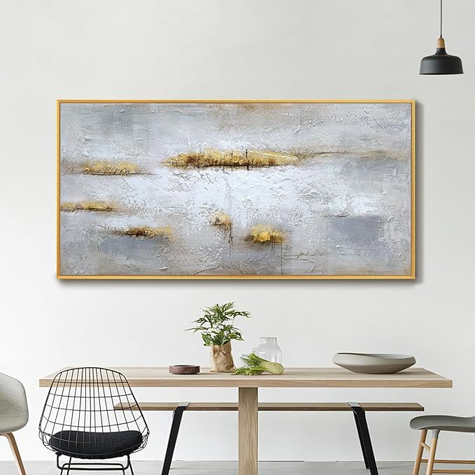 Large Size 100% Hand Painted Abstract Oil Painting Framed Original Handmade Heavy Textured Wall Painting Modern Warm Color Canvas Wall Art Home Wall Decor for Bedroom Office Ready to Hang 60x30 inch