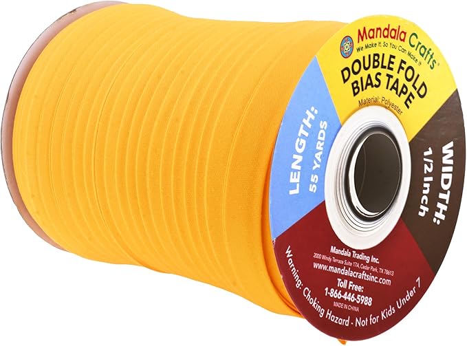 Mandala Crafts 55 Yards 1/2 Inch Mustard Yellow Double Fold Bias Tape for Sewing - Bias Binding Tape for Quilting Binding, Hemming, Seam, and Fabric Piping
