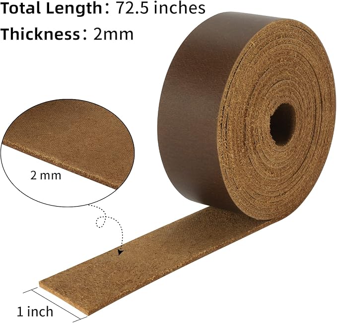 Ringsun 1 Inch Wide Flat Leather Straps for Crafts, Full Grain Leather Strips Cord String for Crafts, Tooling (2mm Thick 72.5 Inches Long Dark Brown)