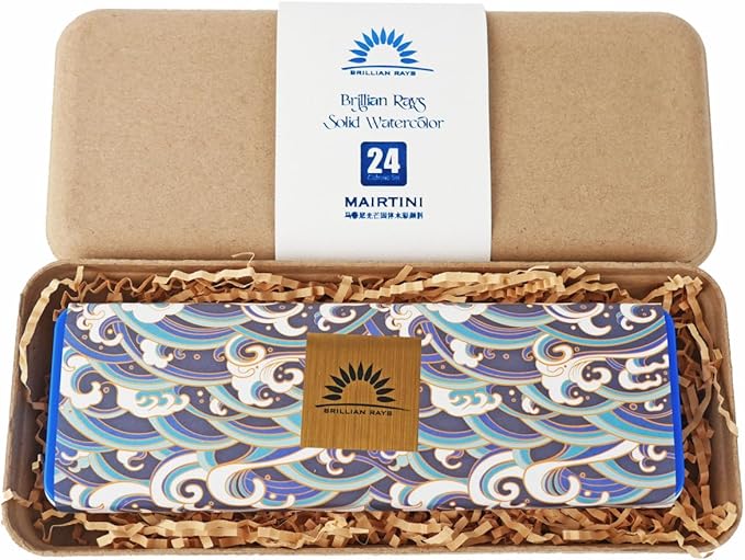 Mairtini Academy Grade Brilliant Series“Oriental Charm” Half-pan Solid Watercolor Paint 24 Colors Set with Blue Iron Case