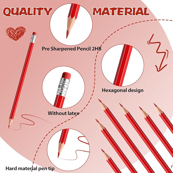 36 PCS Red Checking Pencils Erasable Colored Pencils with Eraser Pre-Sharpened 2 HB for Checking, Grading, Tests & Office/School Supplies (Red)