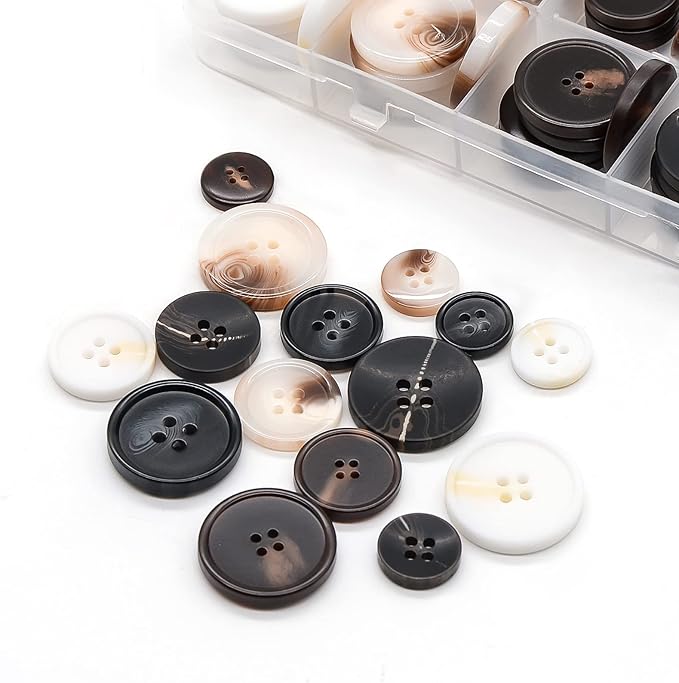 110Pcs Mixed Sewing Buttons, 4-Hole Craft Round Blazer Buttons, 5 Color 3 Size(15mm,20mm,25mm) Suit Coats Resin Button, Suitable for Variety Clothing Sewing, DIY Craft(White)