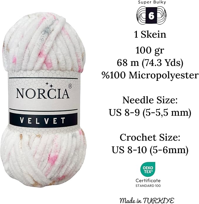 Soft Velvet Yarn Chenille Yarn for Crocheting Super Bulky 100g (74.3 yds) Baby Blanket Yarn for Knitting Amigurumi Yarn for Crochet Weaving Craft
