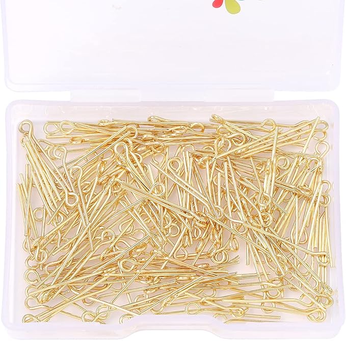 14K Gold Plated Open Eye Pins Non Tarnish 20mm 200pcs for Jewelry Making Findings