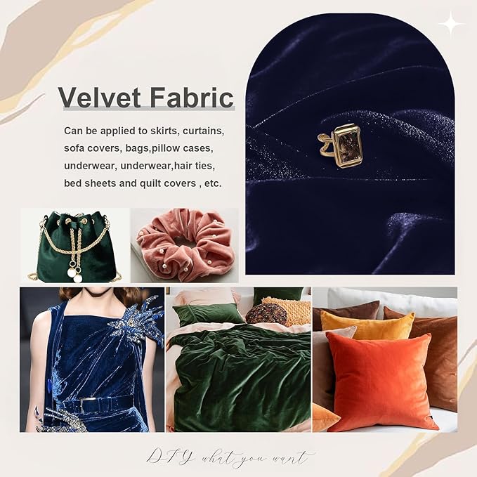 KKJIAF Navy Blue Stretch Velvet Fabric 60 Inch Wide, 2 Yard Soft Stretchy Fabric for Sewing Clothes, Apparel, Costume, Crafts - 90% Polyester 10% Spandex