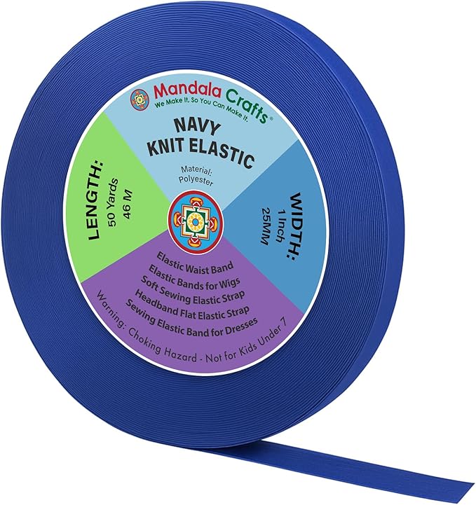 Mandala Crafts Wide 1 Inch Navy Elastic Bands Spool for Pants Waistbands Sewing and DIY Crafts, 50 YD Stretchy Flat Fabric Strap Knit Elastic Band for Wig