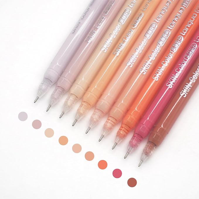 Gel Pens with Fine Point 0.6mm, 9 Colors Drawing Pencils for Adult Coloring Books Smooth Writing Pen Set for Journaling(Colour of Skin)