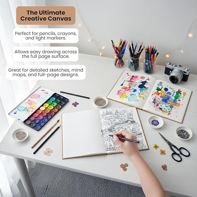Kraft Hard Cover Blank Books for Kids 8.5x11 – 6 Pack of Unlined Journals with 36 Pages Each – Durable 120gsm Paper for Drawing, Sketching, Writing & Classroom Projects DIY Storybooks & Art Notebooks
