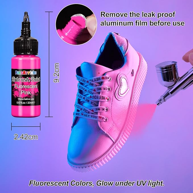 FansArriche Airbrush Paint Set, 34 Colors Acrylic Air brush Paint Kit with 2 Thinner, Ready to Spray Water-based Opaque & Neon Colors for Beginners, Artists, DIY Projects, 20 ml/Bottle