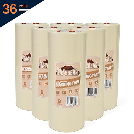 TAPEBEAR General Purpose Masking Tape 2 Inch x 60 Yards, Beige White Painters Tape for Painting, Labeling, DIY Arts Crafts, Home Office School Projects, 36 Rolls