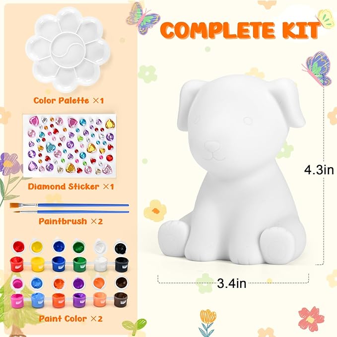 dededa Paint Your Own Dog Lamp Kit, Arts and Crafts for Kids, Art Supplies Painting Kits for Kids 8-12, Christmas Halloween Birthday Crafts Gifts for Boys Girls Ages 4 5 6 7 8 9 10 11 12+, Dog Toys