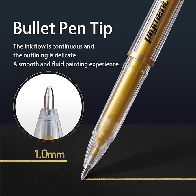 Gold Silver White Ink Gel Pens, 1mm Medium Fine Point, Opaque archival Ink Pen for Dark Paper Drawing,Sketching, Illustration, Card Making, Bullet Journaling (Assorted Color- 3 Packs)