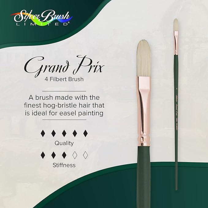 Silver Brush Limited 1003 Grand Prix Filbert Brush for Oil Paintings, Size 4, Long Handle