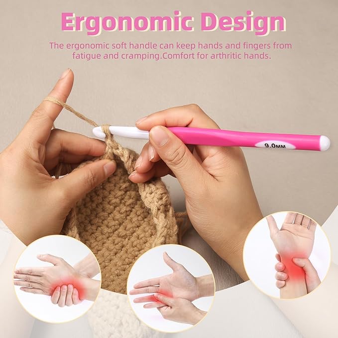 9mm Large Crochet Hook,Ergonomic Crochet Needle for Arthritic Hands, Extra Long Rubber Handle Crochet Hooks for Knitting Sweaters, Shawls and Carpets