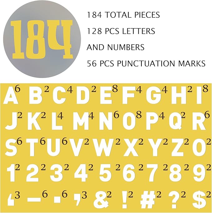 184 Pcs Large Vinyl Letter Sticker 6" Big Alphabet Number and Symbol Sticker Self Adhesive Removable Letter Decal for Christmas Bulletin Board Classroom Decor Poster Window Door Mailbox(White)