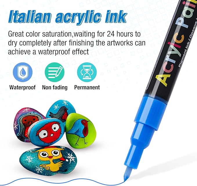 JR.WHITE Acrylic Paint Pens Paint Markers Set of 18: Fine Point for Rock Painting Glass Wood Ceramic Fabric Metal Canvas Easter Eggs Pumpkin Kit, Drawing Art Crafts for Adults Scrapbooking Supplies
