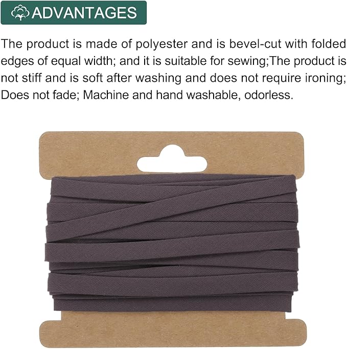 MECCANIXITY 1/4 Inch Double Fold Bias Tape Continuous Bulk Cotton Bias Tape for Sewing Seaming Quilting Hemming Binding Crafts (Dark Brown 6 Yards)