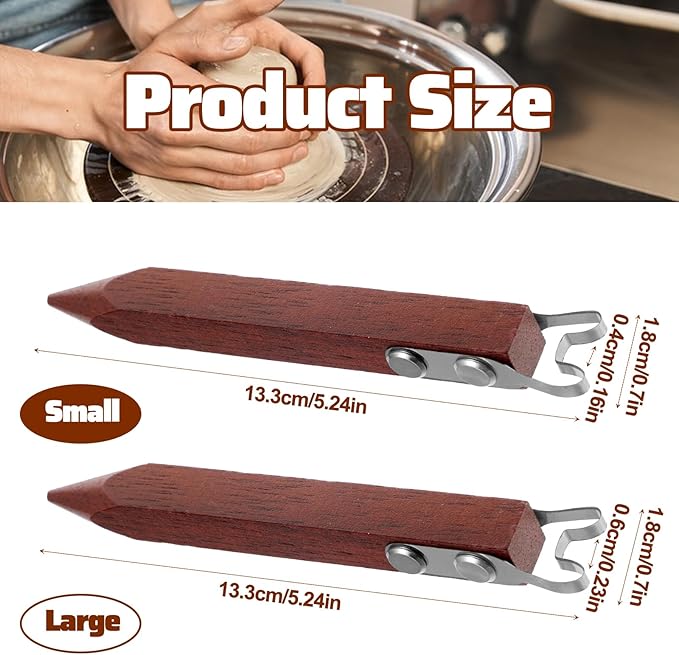 Polymer Clay Tools, Pottery Trimming Tool for Clay Ceramics Bottom Foot, Stainless Steel Pottery Trimming Tools for Potter with Red Sandalwood Handle, for Bowl, Cup & Vase Base Trimmings (S)