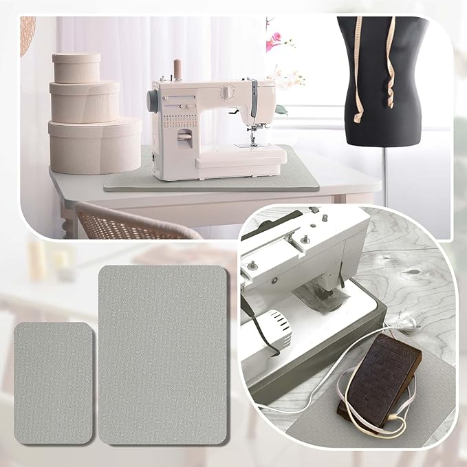 2 Pcs Sewing Machine Muffling Mat Pedal Sewing Mat Reduce Vibrations Noise No Slip Machine Accessories for Quilting(15'' X 20'' and 9'' X 14'',Gray)