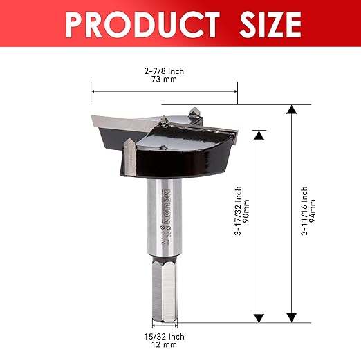 Mollom 2-7/8" (73mm) Forstner Drill Bit for Precise Woodworking with Durable YG8 Carbide Thickness of 2.0mm,This Hinge Cutter Tool is Ideal for Hard Wood, Plastic, Plywood