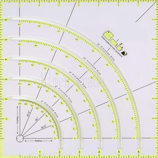 HONEYSEW Arcs & Fans Quilt Circle Cutter Multifunctional Arc Cutting Patchwork Ruler - Acrylic Quilters Template With Double Colored Lines for Cutting Cloth, Sewing Crafts