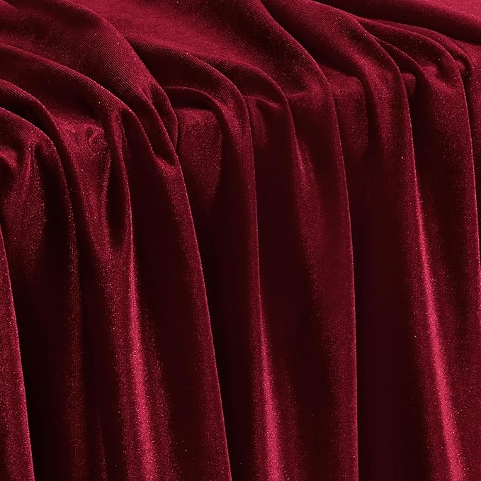 KKJIAF Burgundy Stretch Velvet Fabric 60 Inch Wide, 1 Yard Soft Stretchy Fabric for Sewing Clothes, Apparel, Costume, Crafts - 90% Polyester 10% Spandex