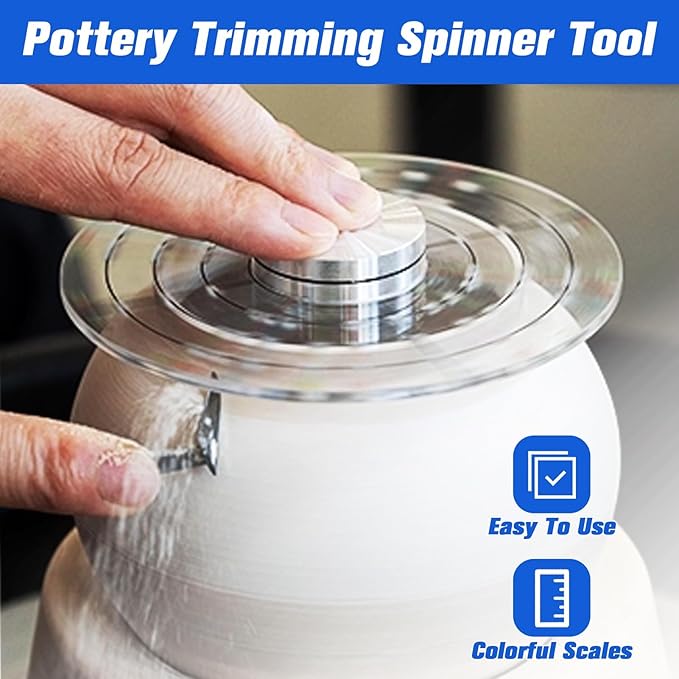 SPEEDWOX 2 Pack Ceramic Pottery Trimming Spinner Tools 4.72 inch Rotary Disc Pottery Wheel Trimmer Tool Clay Small Tools with 30mm Metal Pottery Throwing Wheel Suitable for Potters and Clay Artists
