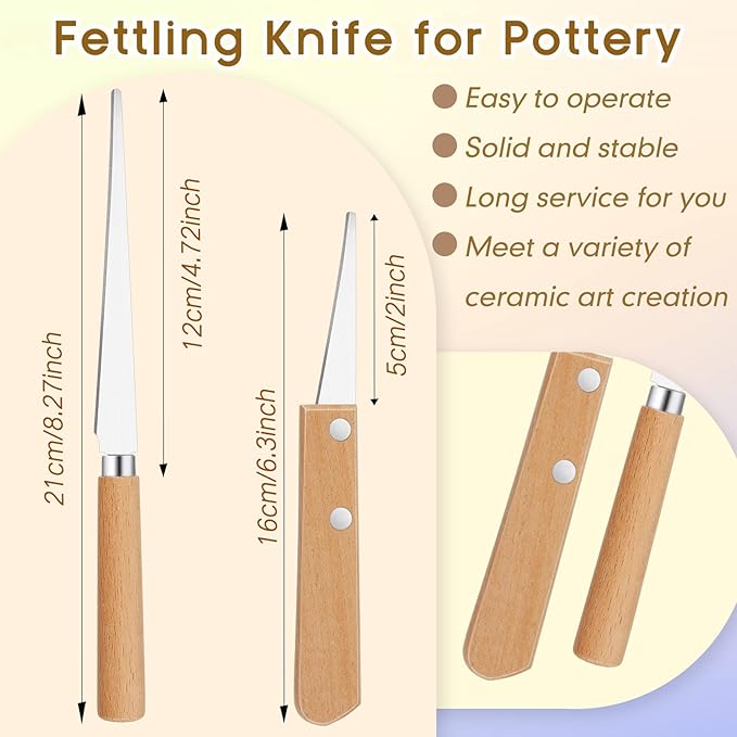 Amylove 3 Pieces Pottery Tools Cutting Clay Trimming Tool Includes Wood and Wire Bevel Cutter Fettling Knife for Pottery and Ceramics and Sculpting