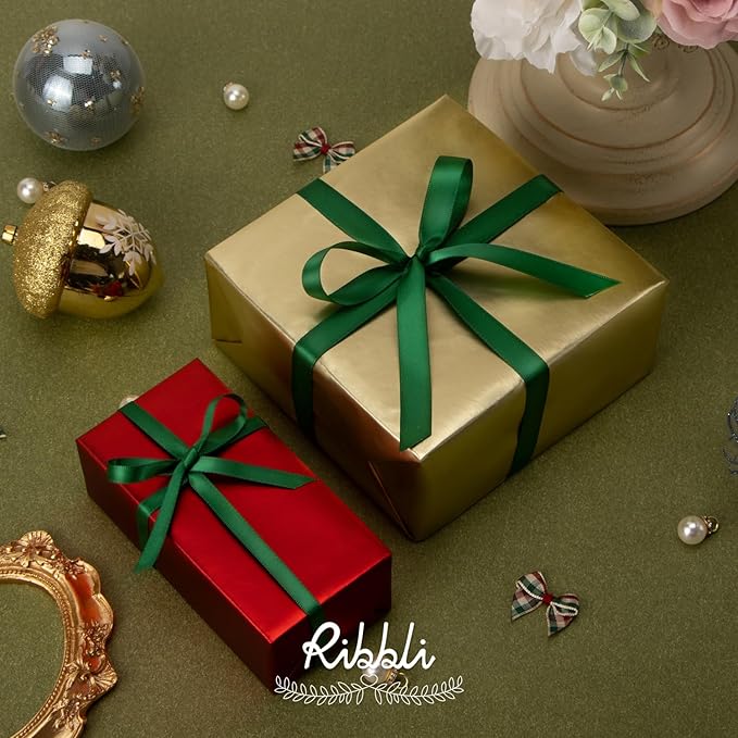 Ribbli Forest Green Satin Ribbon Double Faced Satin 1/2 inch x Continuous 50 Yards-Forest Green Ribbon for Gift Wrapping Crafts Wedding Decoration Bows Bouquet Floral Arrangement