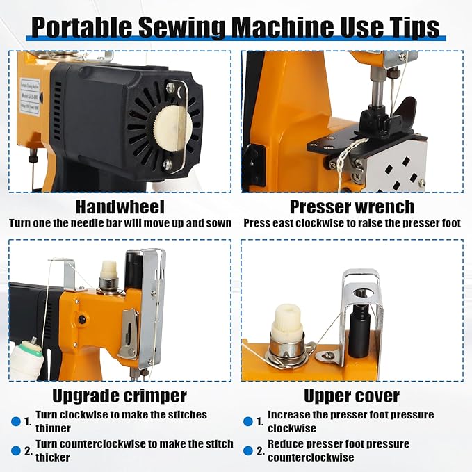 Gk9-890 Portable Bag Closer Machine, 2s/Bag 110V Industrial Electric Bag Closing Sewing Sealing Stitching Machine for Woven Snakeskin Paper Bag, 190W Handheld High Speed Machine
