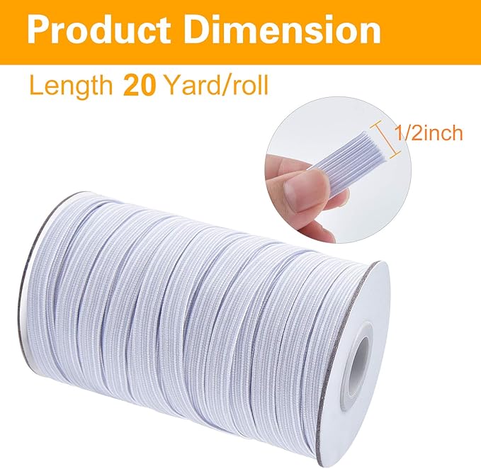 Coopay 40 Yards Length 1/2" Width Elastic Bands Flat Elastic Cord Rope Heavy Stretch Spool Knit for Sewing DIY Projects, Arts & Crafts, 2 Rolls, 20 Yards/Roll (White, 1/2 Inch)