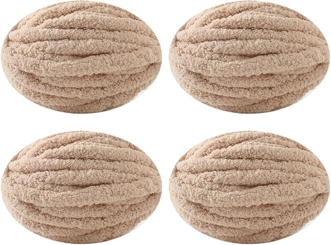 Chunky Yarn for Hand Knitting, No7 Thick Yarn, 250Grams 32Yards, Pack of 4, Perfect for Knitters and Crafters (Milk Tea Color)