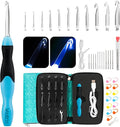 Votris Light Up Crochet Hook Set - 11 in 1 Lighted Crochet Hook Set for Beginners, Ergonomic Soft Grip, Rechargeable Light, Interchangeable Heads - Ideal Crochet Hooks Kit, Gift