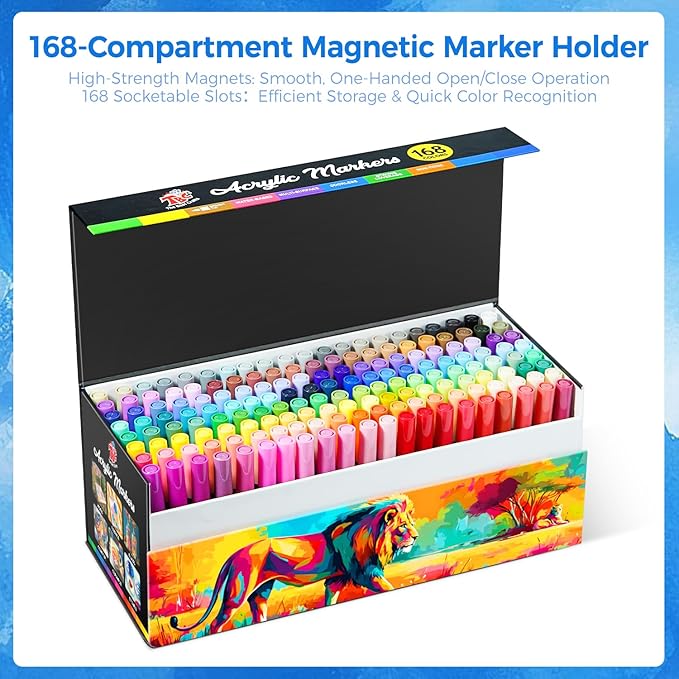 TBC The Best Crafts Acrylic Paint Markers, 168 Colors Water-Based Paint Pens for Art and Craft Projects, Multi-Surface Use on Fabric, Glass, Wood, Stone, Metal, Ceramic, Canvas, Rock