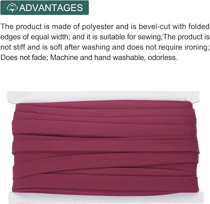 MECCANIXITY 1/2 Inch Double Fold Bias Tape Continuous Bulk Cotton Bias Tape for Sewing Seaming Quilting Hemming Binding Crafts (Wine Red 25 Yards)